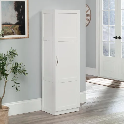 Vista 2 de Sauder - Gabinete de almacenamiento alto variado, despensa de cocina, puerta única con estantes ajustables, acabado en color blanco