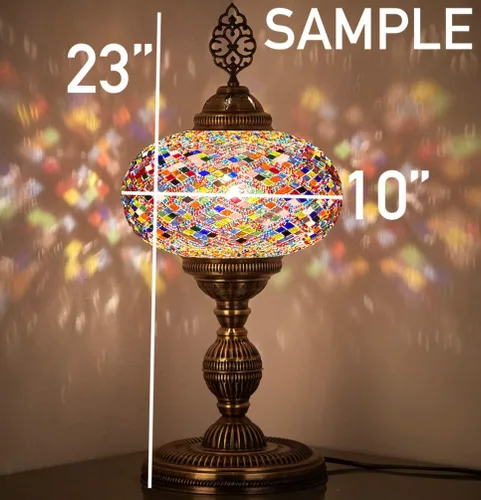 Vista 3 de DEMMEX Lámpara de mesa de mosaico marroquí turco XXL con globo de tamaño más grande de 10 pulgadas, pantalla de lámpara bohemia de mesita de noche