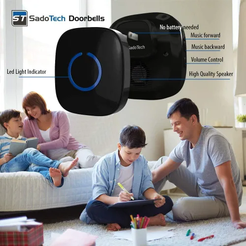 Vista 2 de Kit de timbre inalámbrico SadoTech: Timbre inalámbrico Crosspoint para el hogar con transmisores y receptores para pulsar; resistente al agua