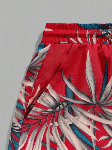 Vista 23 de GORGLITTER Conjunto de 2 piezas de camiseta gráfica de manga corta para hombre, estampado hawaiano con cordón y pantalones cortos