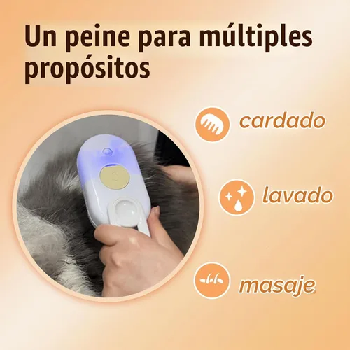 Vista 3 de Cepillo de vapor para gatos y perros, peine de aseo 3 en 1 para mascotas, 1 unidad