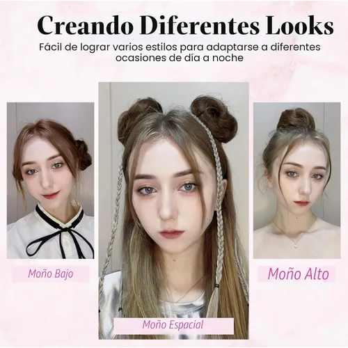 Vista 4 de REECHO Space Bun Hair Pieces, 2 piezas de mini clips de garra en moños desordenados y orejas de gato, extensiones de moño de cabello falso HB001