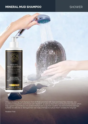 Vista 2 de Champú mineral del Mar Muerto - Barro del Mar Muerto, aceite de jojoba y argán, aloe vera, manzanilla y aceite de espino amarillo Sin parabenos
