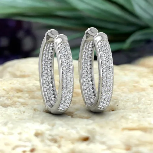 Vista 6 de Aretes tipo argolla con diamantes de 1 quilate en oro de 10 quilates o platino 950