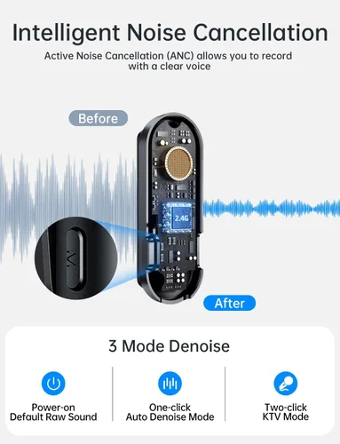 Vista 3 de Micrófono inalámbrico Lavalier para iPhone iPad con estuche de carga 7H Clip en el micrófono de solapa inalámbrico, paquete de 2 micrófonos