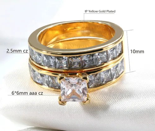 Vista 5 de Juego de anillos de boda de dos anillos, para parejas, de 10 quilates de oro amarillo, relleno de circonia cúbica blanca, para compromiso y boda