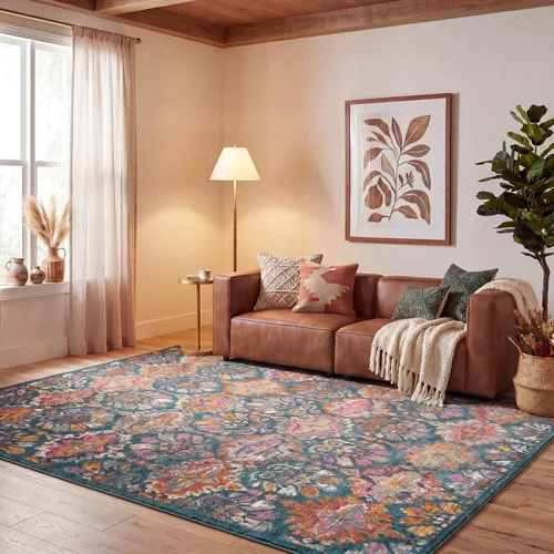 Vista 14 de SAFAVIEH Madison Collection - Alfombra decorativa de 2 pies 3 pulgadas x 3 pies 11 pulgadas, color azul y naranja, diseño de damasco bohemio,