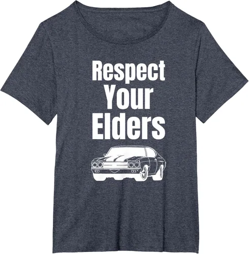 Vista 47 de Divertido regalo de auto para chicos – Respect Your Elders Classic Muscle Car Camiseta, Negro, S