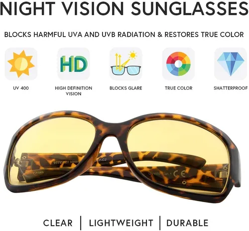 Vista 3 de VITENZI Gafas de visión nocturna para hombres y mujeres, seguridad antirreflejos, para conducir por la noche, color amarillo HD, lentes de sol