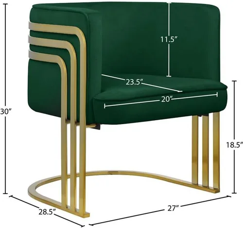 Vista 3 de Meridian Furniture 533Green Rays Collection - Silla decorativa tapizada de terciopelo con acabado de metal dorado cepillado, verde, 27 pulgadas