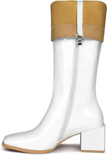 Vista 3 de wetkiss Botas altas hasta la rodilla para mujer, botas Gogo de los años 70 con tacón grueso, punta cuadrada y diseño de cremallera lateral, botas