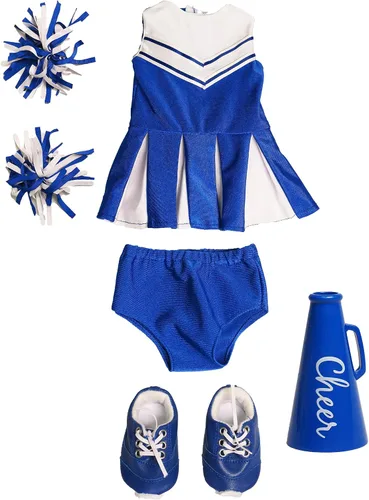 Vista 2 de American Fashion World Conjunto de Porrista Azul para Muñecas de 18 Pulgadas Accesorios Incluidos Calidad Premium y Diseño Moderno Ropa
