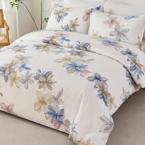 Vista 5 de Helthep Funda de Edredón Floral Tamaño Queen Full, Funda de Edredón de Algodón 100% Lavable Tamaño Full (80" x 90") con 2 Fundas de Almohada