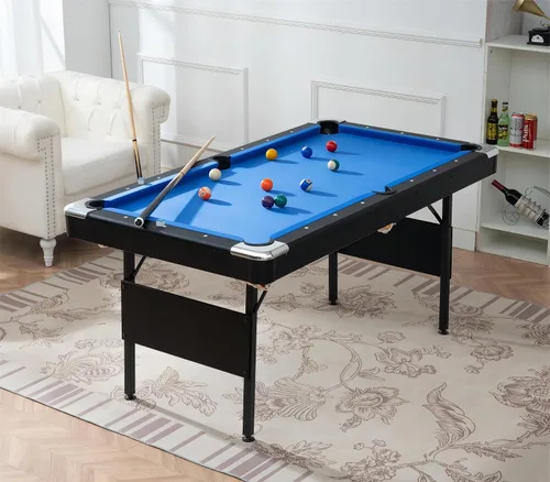 Vista 8 de Ditkoko Mesa de billar, mesa de billar plegable de 64 pulgadas con bolas, tacos, tiza, cepillo y triángulo, juego de mesa de billar para sala