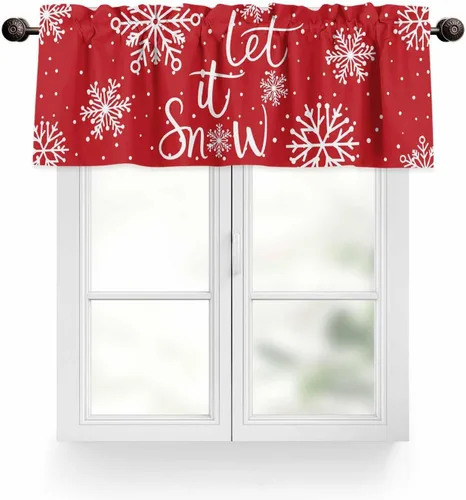 Vista 37 de Cenefa de cortina con lazo rojo de Navidad para ventanas, sala de estar, cocina, baño, granja, bolas de Navidad de acuarela con diseño de bayas