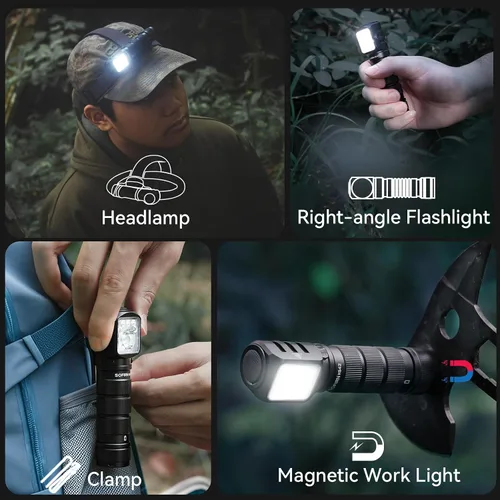 Vista 5 de sofirn Linterna frontal recargable HS42 con modo de luz roja, doble clip, 2100 lúmenes ultra brillante LED tipo C, puerto de carga IP66 impermeable