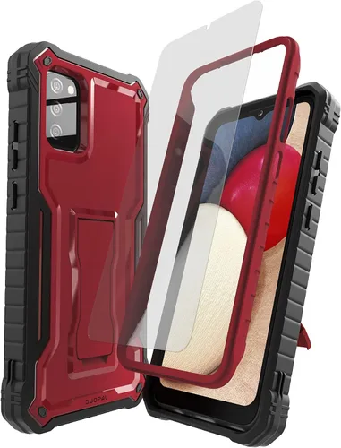 Vista 7 de Funda para Samsung Galaxy A02S, protección de grado militar, doble capa, a prueba de golpes, con protector de pantalla HD de vidrio templado y Verde