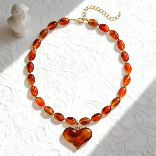 Vista 6 de Collar de acrílico ámbar con forma de corazón grueso para mujer, gargantilla exagerada con forma de corazón
