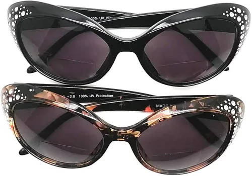 Vista 7 de Bifocal Gafas de sol para mujer 2 pares Cateyes Real Rhinestones Reader gafas de sol con 2 bolsas gratis