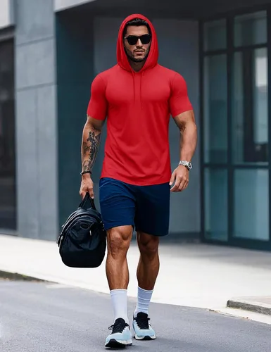Vista 16 de MAGCOMSEN Sudadera con capucha de algodón de manga corta para hombre, sudadera ligera con capucha