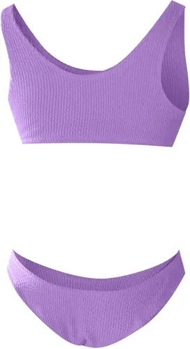 Vista 3 de Traje de baño de bikini liso de tela arrugada para mujer
