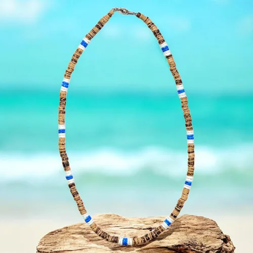 Vista 33 de BlueRica Collar de cuentas de concha de coco y puka (18")