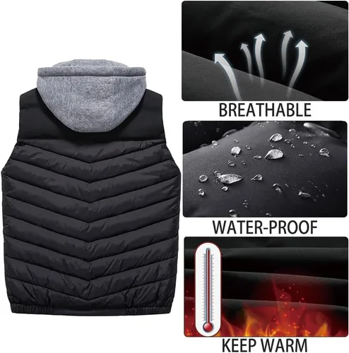 Vista 3 de Msmsse Chalecos de invierno para hombre, chaleco acolchado con capucha extraíble para hombre