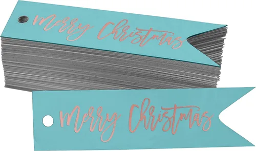 Vista 62 de Etiquetas colgantes con texto en inglés «Merry Christmas» para botellas de papel de aluminio, paquete de 50 unidades Aqua Blue