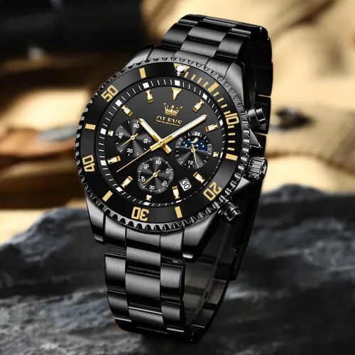 Vista 4 de OLEVS Relojes para hombre, cronógrafo, vestido de lujo, fase lunar, cuarzo, acero inoxidable, impermeable, luminoso, calendario de negocios, reloj