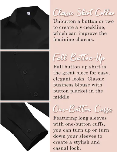 Vista 5 de Hotouch Womens Stretch Basic Button Up Shirt Slim Fit Dress Shirts Button Down Shirt Business Work Blouses