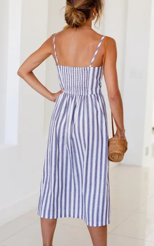Vista 60 de Angashion - Vestido floral de verano estilo bohemio para mujer, con botones, bolsillos y tiras ajustables