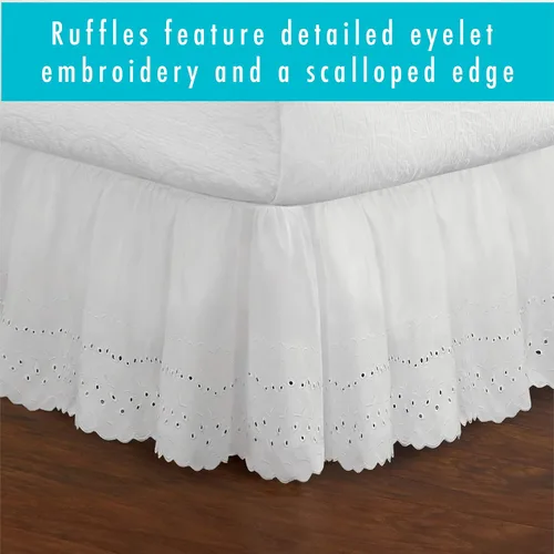 Vista 4 de Fresh Ideas falda de cama de 18 pulgadas con volantes calados color hueso, Algodón Poliéster, Blanco, Completo