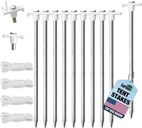 Vista 19 de Eurmax Paquete de 6 anclajes de acero inoxidable de 16 pulgadas para vientos fuertes, estacas galvanizadas de 1/2 pulgada, anclajes de tierra
