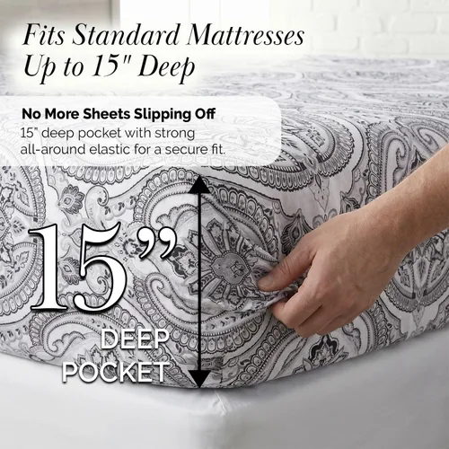 Vista 237 de Southshore Fine Living, Inc. Colección Winter Brush, juego de sábanas de 3 piezas para cama individual, sábana bajera con bolsillo profundo de 14