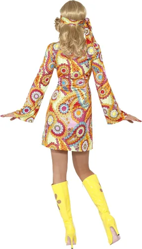 Vista 4 de Smiffys Disfraz hippy para mujer de los años 60, multicolor, con vestido y diadema