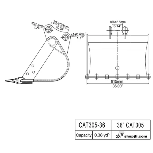 Vista 3 de 36" Mini Excavadora Cubo para Caterpillar Modelo CAT305 Mini Excavadora con Pasadores de 1.772 in (Pines Incluidos)