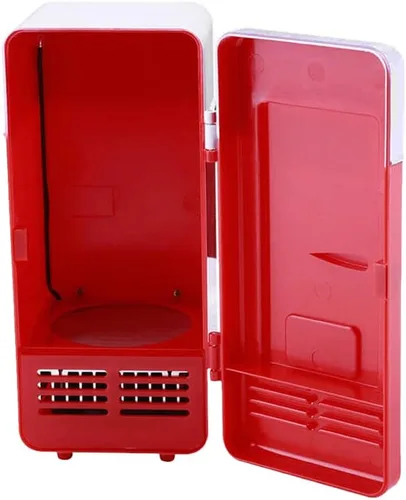 Vista 8 de Riloer Mini refrigerador portátil para automóvil, 5 V 10 W, enfriador y calentador de ahorro de energía, mini refrigerador USB LED con luz LED