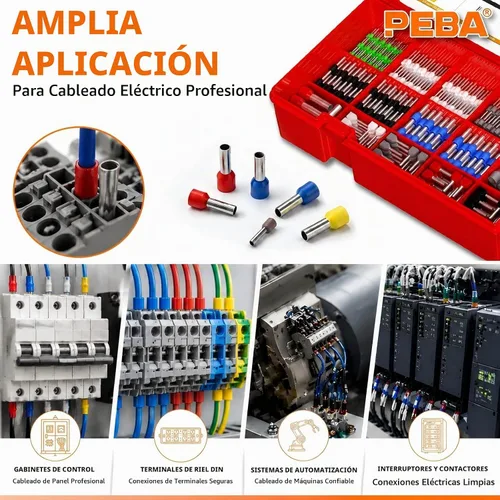 Vista 6 de PEBA Kit de herramientas de prensado de virola, virolas de alambre con virolas gemelas, AWG 28-7 21 Sizes Insulated Ferrules, Hex Ratchet Crimper