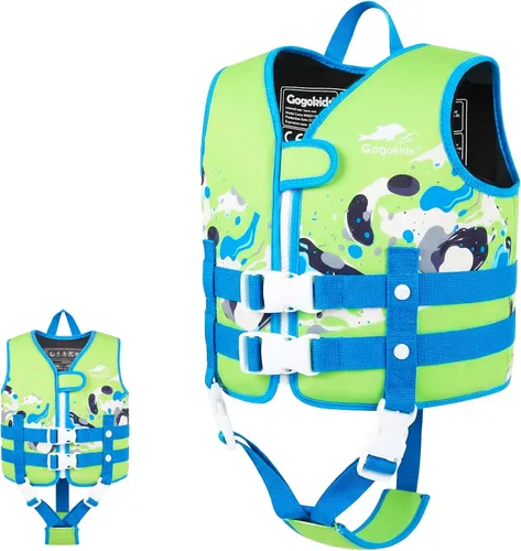 Vista 14 de Gogokids Chaleco de natación para niños de 2-3-4-5-6-7-8-9 años, flotadores de piscina para niños de 30-50-70 libras, flotabilidad para niños