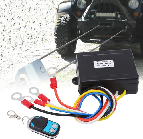Vista 7 de Cabrestante de control remoto, interruptor de control remoto de cabrestante de 75 pies, receptor de 434 MHZ, 12 V, 24 V, universal para automóvil