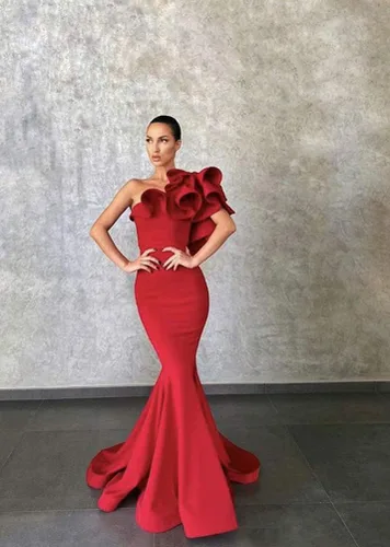 Vista 2 de Vestidos de noche de sirena con volantes de un hombro para mujer