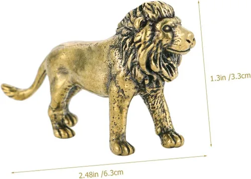 Vista 6 de 2 piezas de latón león adorno figura de león ornamento casa adornos feng shui león estatua de león té mascota prosperidad estatua guardián león