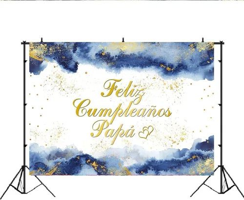 Vista 2 de Lofaris Feliz Cumpleaños - Telón de fondo de cumpleaños de papá, cumpleaños de papá, nubes azul marino, fondo dorado con purpurina dorada, pancarta
