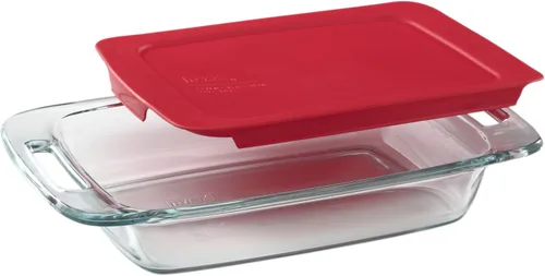 Vista 5 de Pyrex Easy Grab - Molde para pan de vidrio de 1.5 cuartos con tapa, bandeja para hornear de vidrio templado con asas grandes, no tóxico, tapa sin