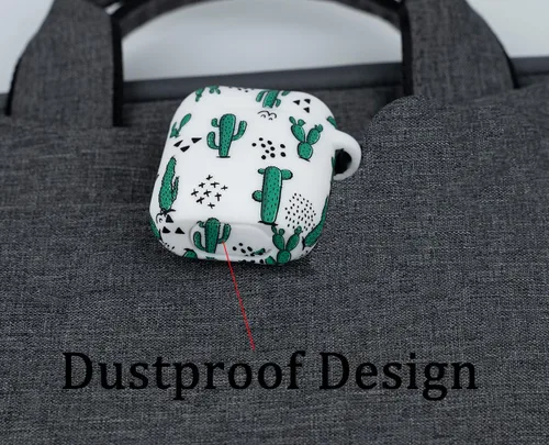 Vista 3 de LitoDream - Funda de silicona suave y flexible con llavero para Apple AirPods 2 y 1, para niñas (vaca; blanco con cactus)