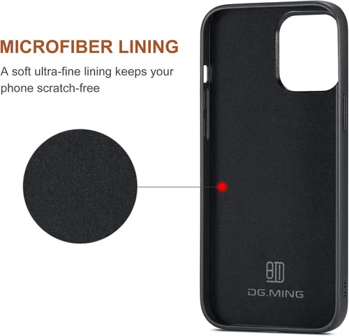 Vista 7 de Funda trasera desmontable 2 en 1 compatible con iPhone 13 Pro Max con tarjetero de cuero bolsillo delgado fundas para teléfono 6.7 pulgadas (negro)