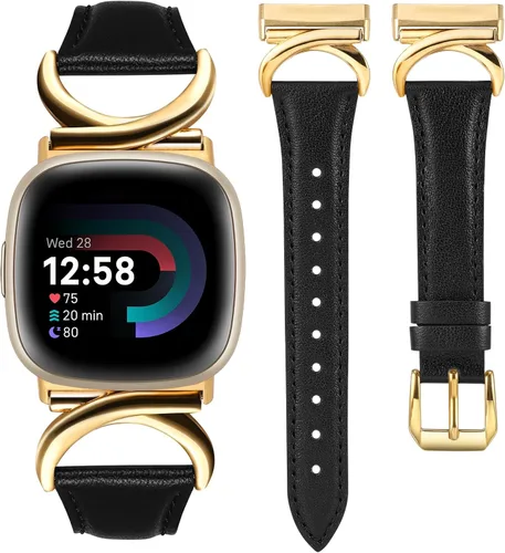 Vista 10 de Correas de cuero compatibles con Fitbit Versa 4/Versa 3/Fitbit Sense 2/Sense Band para mujer, correa de cuero delgada y elegante de diseño de alta