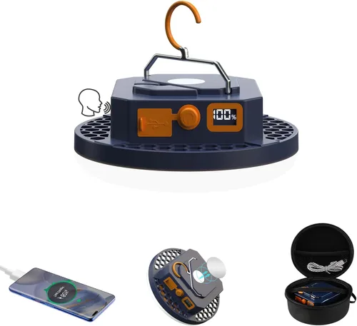 Vista 10 de Luz de campamento recargable de 10000 mAh con control de voz - 4000LM 3000K/4500K/6500K Linterna LED portátil, IPX4 impermeable para camping, 30W pro