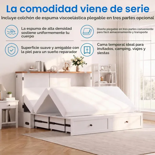 Vista 7 de Mjkone Murphy - Cama de gabinete con colchón plegable de tres pliegues