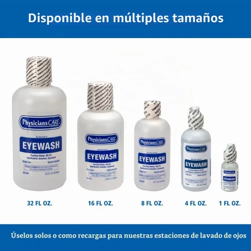Vista 3 de PhysiciansCare Estación de lavado de ojos para montar en la pared con 2 botellas de solución de lavado de ojos, 32 onzas cada una